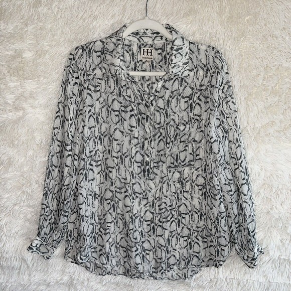 Haute Hippie Button Down Shirt Womens L Top 100% Silk Snake Animal Print - Picture 1 of 8